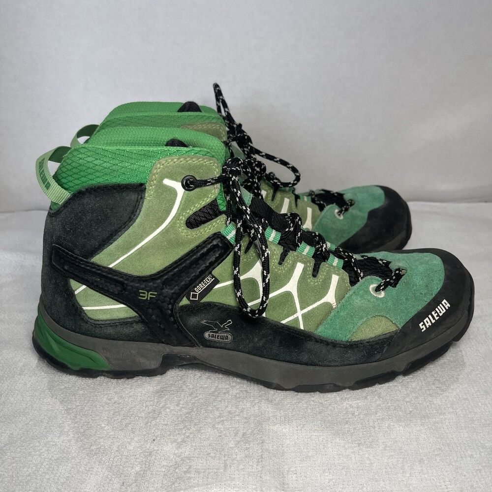 Salewa Jr Alp Trainer Mid Gore-Tex Hiking Boots Sneakers Green Youth Boys 7.5 View 3